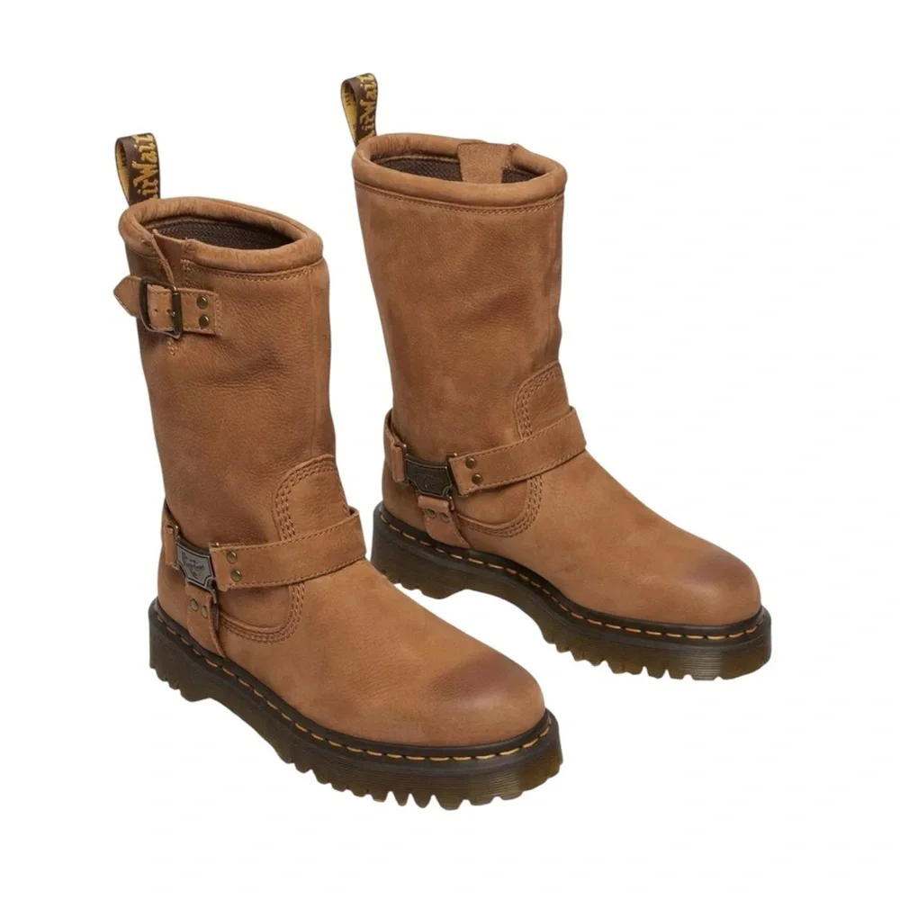 Dr. Martens Women's Brown Leather Harness Mid-Calf Boot